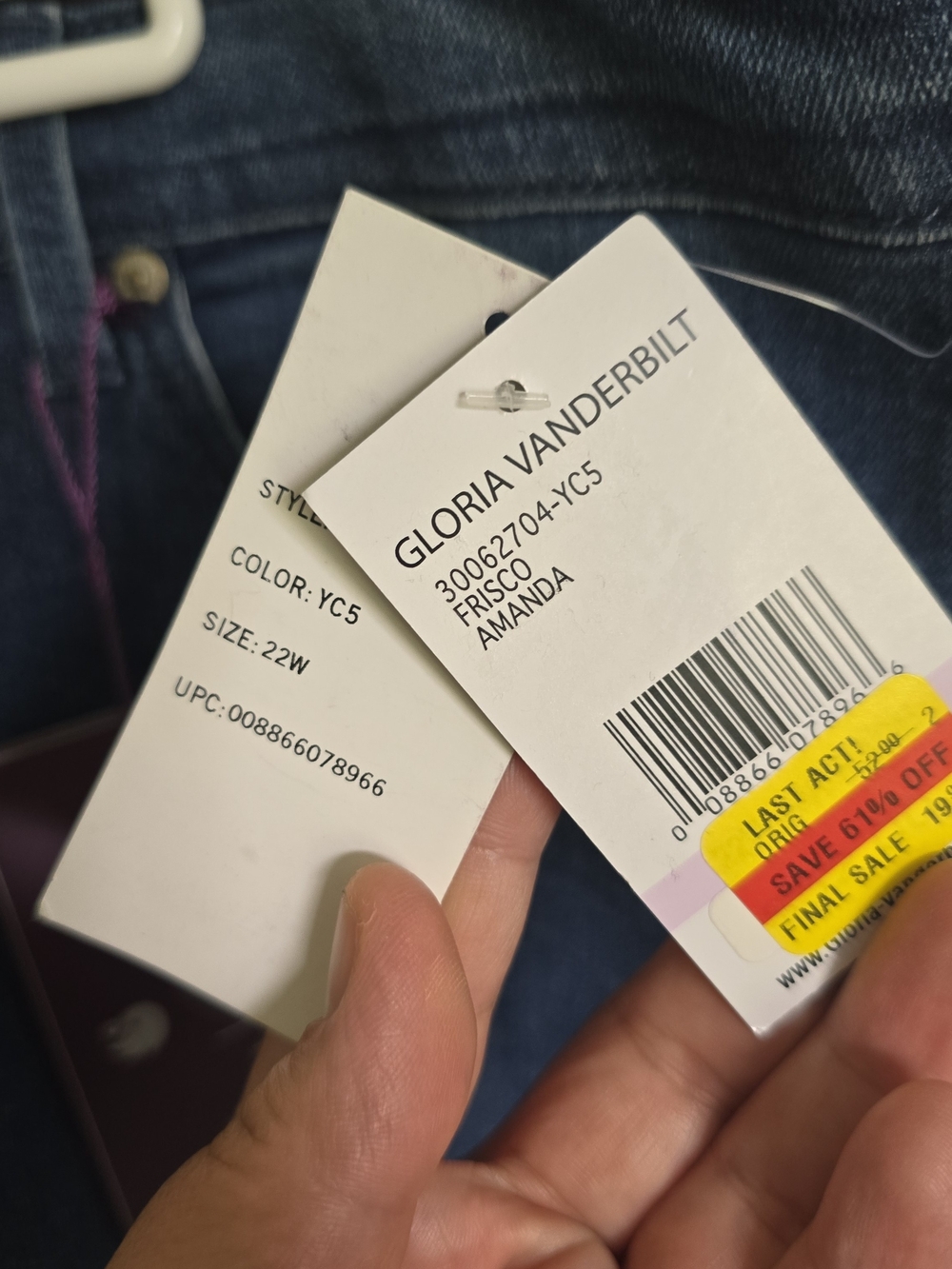 Women's Gloria Vanderbilt Denim Jean Plus Size Brand New - Size 22W - Picture 6 of 10